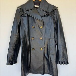 Philosophy Black Leather Ruffle Jacket